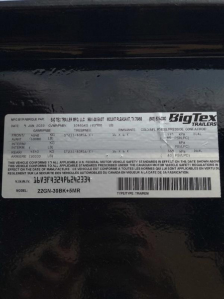 Used 2023 Big Tex 22GNHD Equipment Trailer