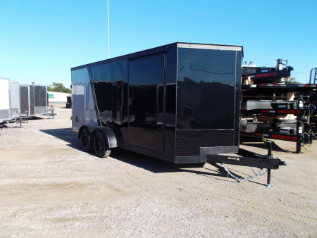 New 2026 Covered Wagon Trailers 7x16 Cargo Trailer / Enclosed Trailer / 6'6  Interior / Extra Wide Ramp / 48  RV Door / Black & Silver Slant Package / Black Out Package