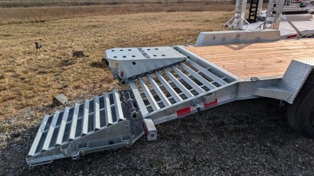 New 2026 BWise 20' (17+3) HD Lo Pro GALVANIZED Equipment Hauler w/ Full Width Self Leveling Ramps & Self Cleaning Dove Tail