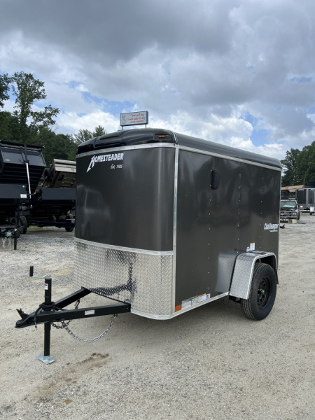 New 2026 Homesteader Trailer / Challenger Series / 5x8 / 5'7  Interior Height / Single Swing Rear Door / 32  Side Door / 24  Stoneguard / .030 Charcoal Gray Aluminum