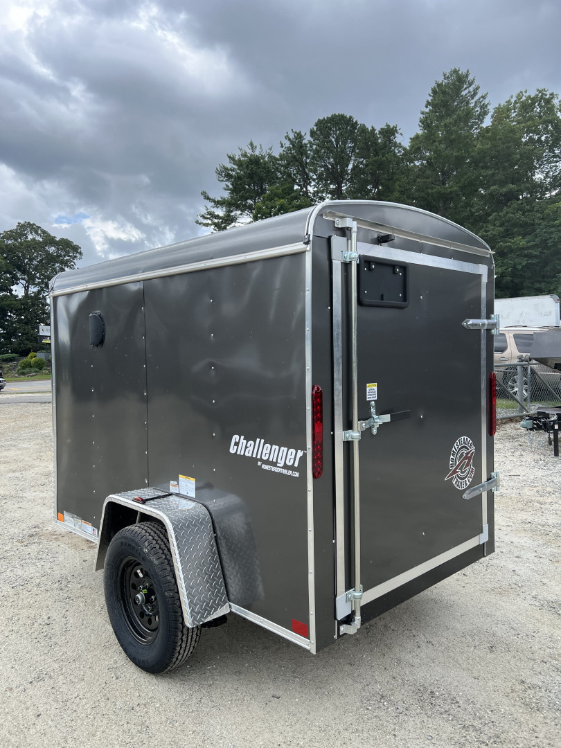 New 2026 Homesteader Trailer / Challenger Series / 5x8 / 5'7" Interior Height / Single Swing Rear Door / 32" Side Door / 24" Stoneguard / .030 Charcoal Gray Aluminum