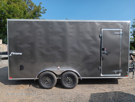 New 2026 HOMESTEADER CARGO TRAILER / INTREPID SERIES / 7'X16' / 7' INTERIOR HEIGHT / 32  SIDE DOOR W/ RV LOCK / RAMPS REAR DOOR / .030 CHARCOAL GRAY ALUMINUM