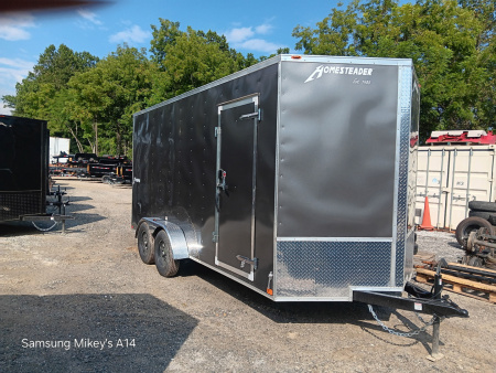New 2026 HOMESTEADER CARGO TRAILER / INTREPID SERIES / 7'X16' / 7' INTERIOR HEIGHT / 32" SIDE DOOR W/ RV LOCK / RAMPS REAR DOOR / .030 CHARCOAL GRAY ALUMINUM