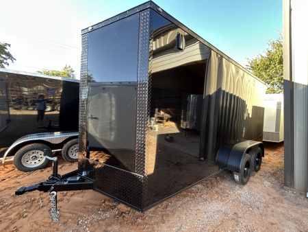 New 2026 Family Trailer 7x16 Tandem Axles Cargo / Enclosed Trailer-Screwless Exterior-Blackout Pkg- Rear Spoiler
