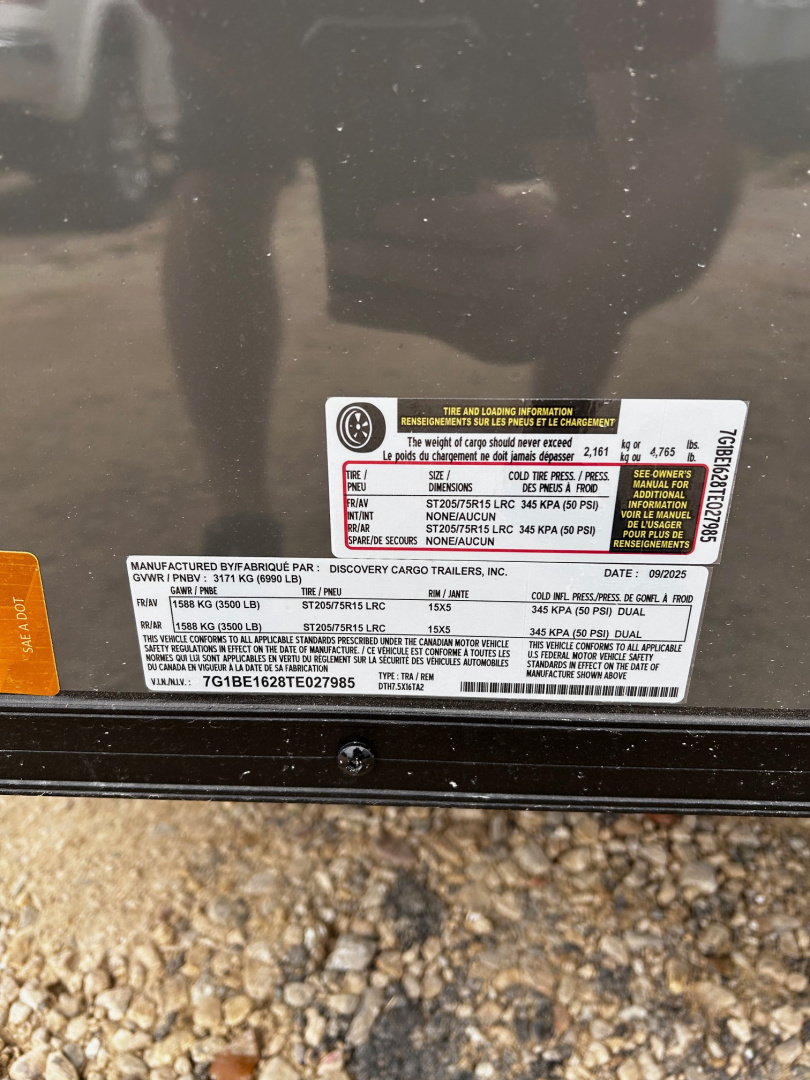 New 2026 Discovery Trailers 7.5x16 Blackout Package .080 exterior skins Cargo / Enclosed Trailer