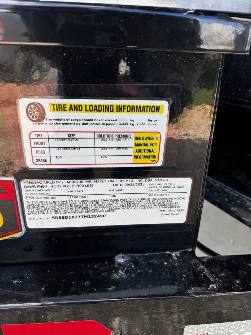 New 2026 MAXXD 60x10 9.9k gvwr RAMPS/TARP/STAB JACKS/SPARE Dump Trailer