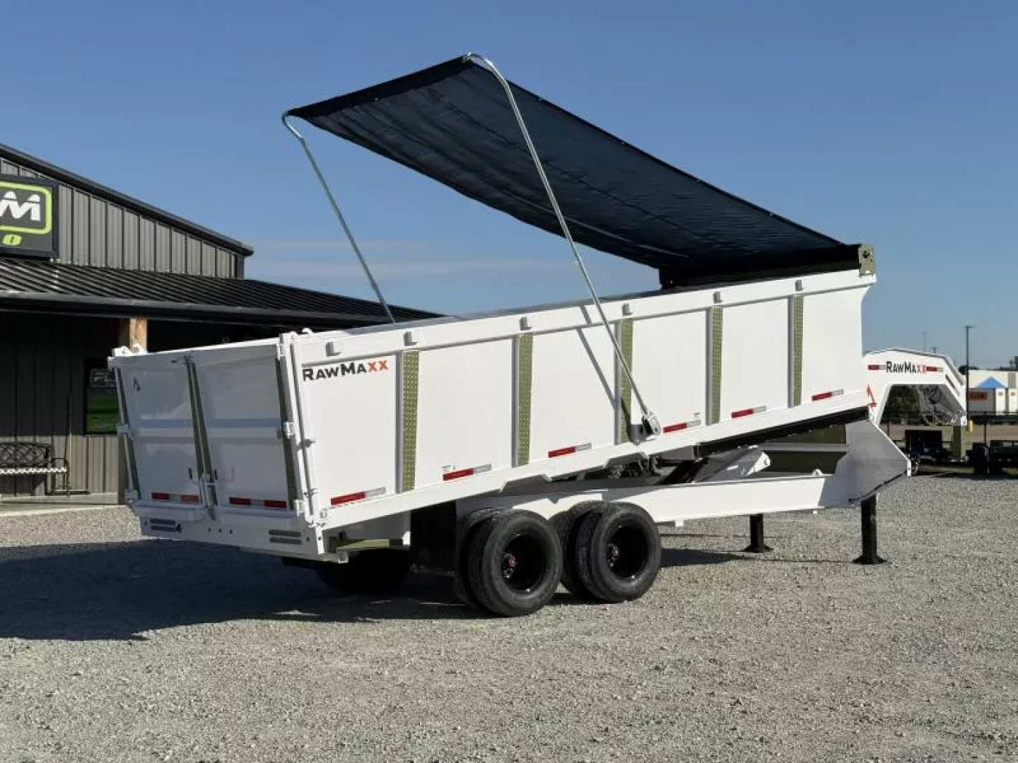 New 2026 RawMaxx HDX 102X20X44 GOOSENECK HIGH SIDE W/14 PLYS, HYDRAULIC JACKS, AND FLIP OVER TARP 24K GVWR Dump Trailer