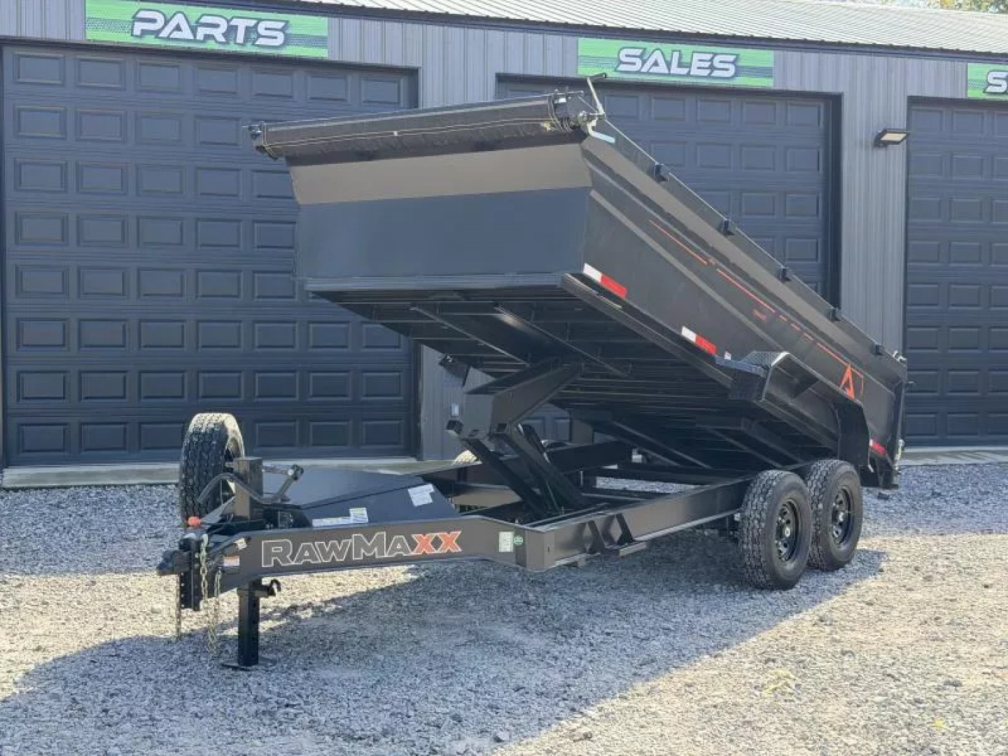 New 2026 RawMaxx GDX KNIGHT 83X16 HIGH SIDE W/14 PLYS AND SPARE 14K GVWR Dump Trailer