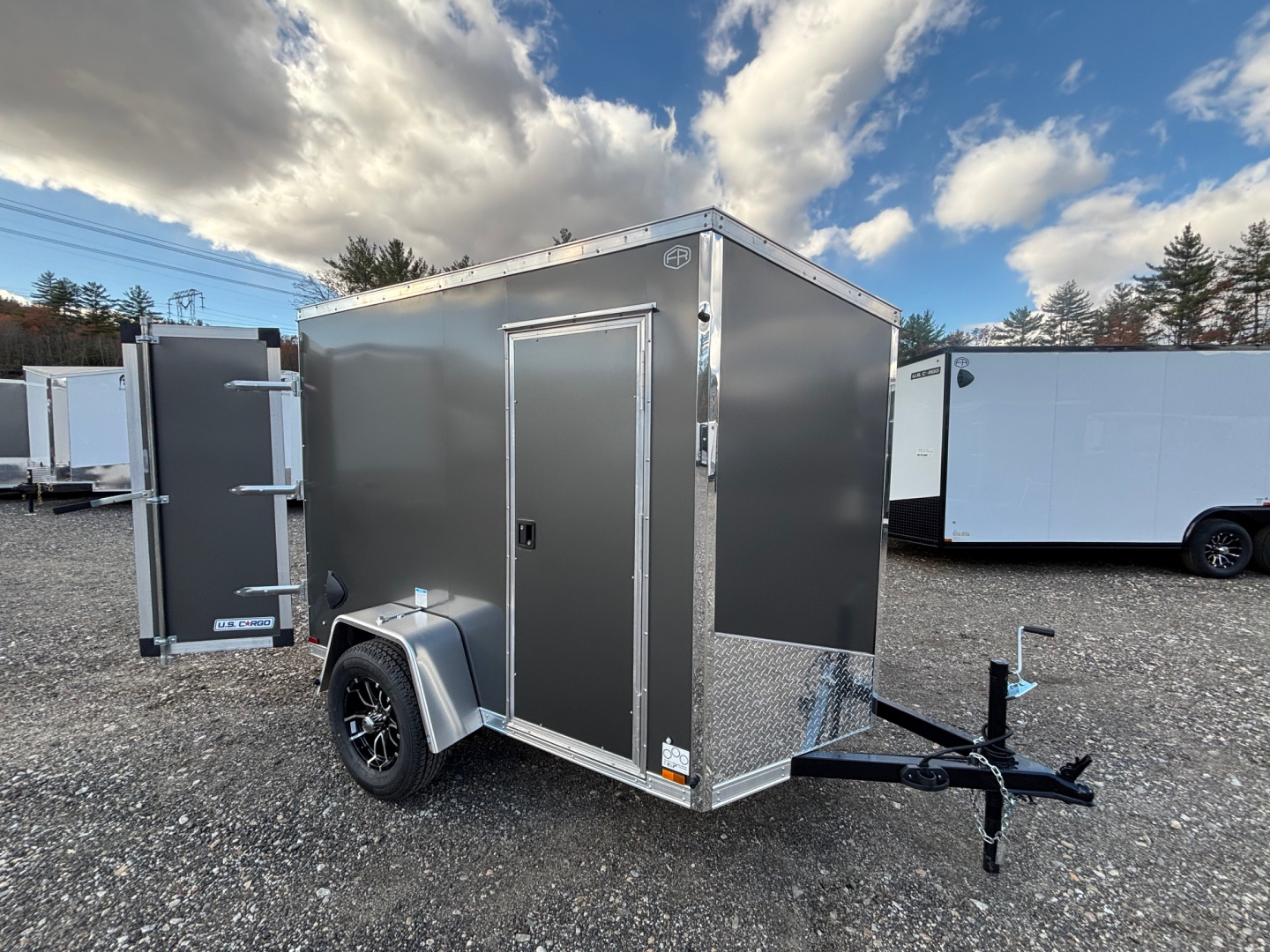 New 2026 US Cargo 5X8 +2ft V nose/ Barn Doors/ Side door/ Polycore / 6' interior - 2990gvw