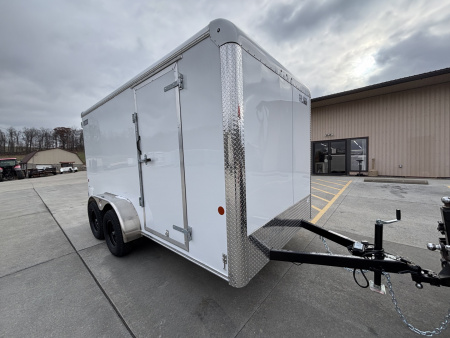New 2026 Car Mate Trailers 7x14 Sportster HD Enclosed Trailer - White - w/ Barn Doors - 7000# GVWR