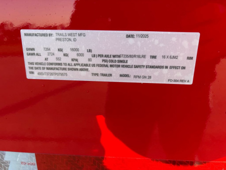 New 2026 Trails West RPM GN 28' Snowmobile Trailer