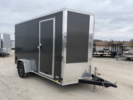 New 2026 Formula Traverse Charcoal 6'x12' 3k Flat Top V-Nose Enclosed Cargo Trailer