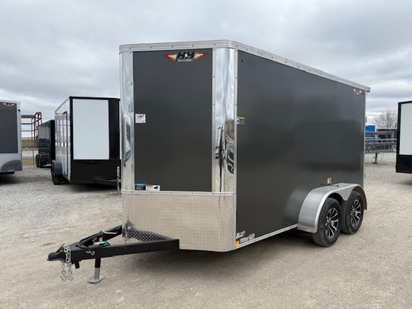 New 2026 H&H Charcoal 6'x12' 7k Flat Top V-Nose Enclosed Cargo Trailer