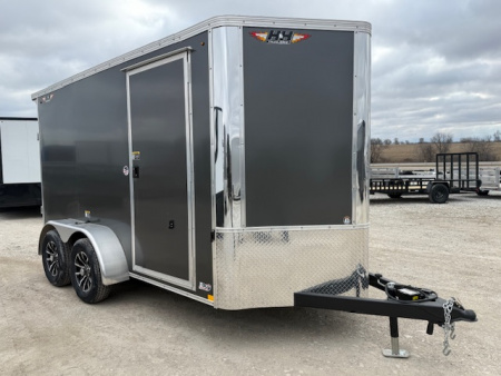 New 2026 H&H Charcoal 6'x12' 7k Flat Top V-Nose Enclosed Cargo Trailer
