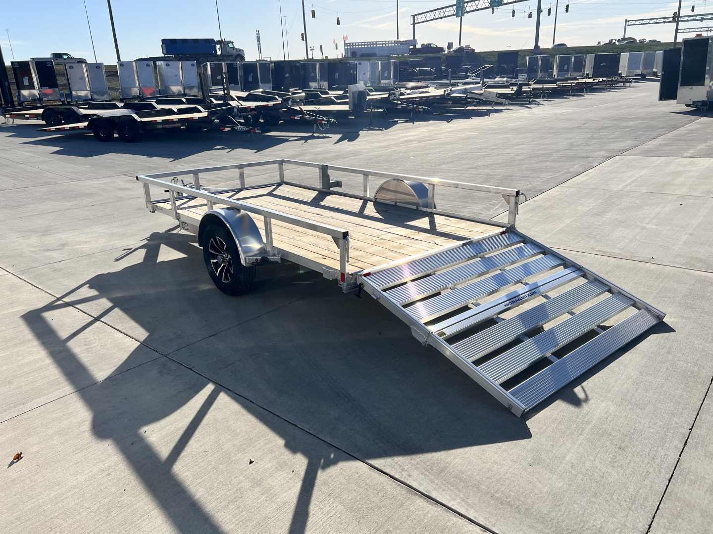 New NEW 2026 H&H 76"x12' Aluminum Flatbed RailSide Utility bi fold gate with aluminum wheels