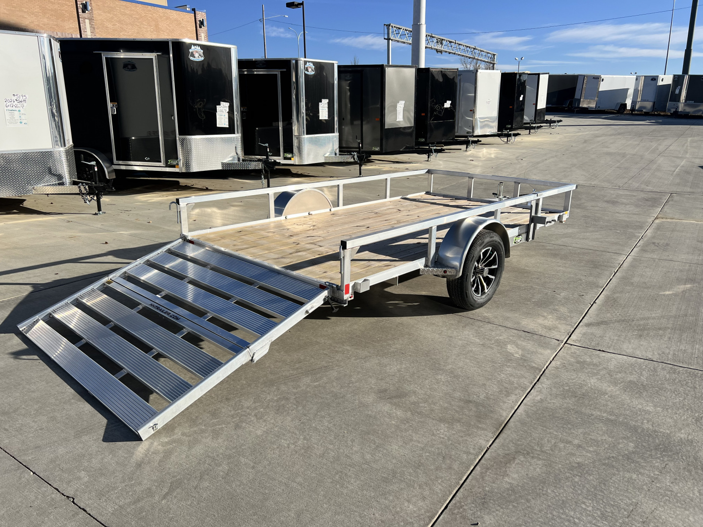 New NEW 2026 H&H 76"x12' Aluminum Flatbed RailSide Utility bi fold gate with aluminum wheels