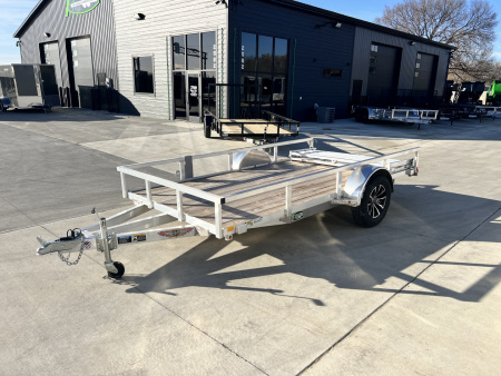 New NEW 2026 H&H 76"x12' Aluminum Flatbed RailSide Utility bi fold gate with aluminum wheels