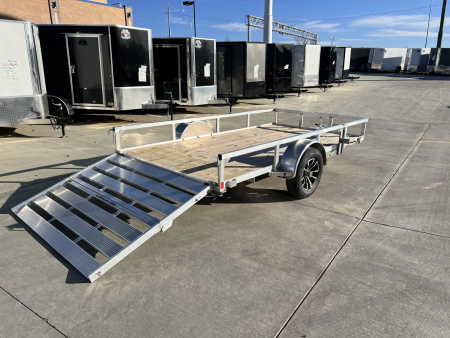 New NEW 2026 H&H 76 x12' Aluminum Flatbed RailSide Utility bi fold gate with aluminum wheels