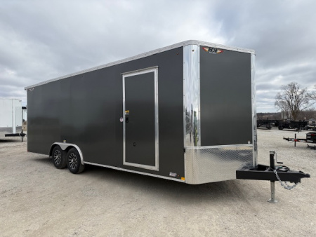 New 2026 H&H Charcoal 8.5'x22' 10k Flat Top V-Nose Enclosed Car Hauler Cargo Trailer