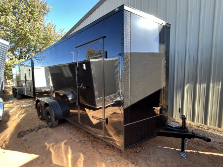 New 2026 Family Trailer 7x16 Tandem Axles Cargo / Enclosed Trailer-Screwless Exterior-Blackout Pkg-Rear Spoiler