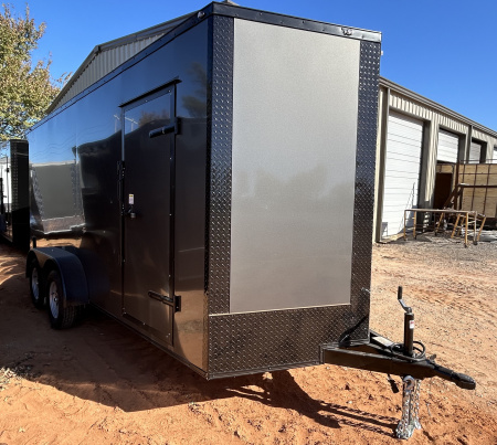 New 2026 Family Trailer 7x16 Tandem Axles Cargo / Enclosed Trailer-Screwless Exterior-Blackout Pkg-Rear Spoiler