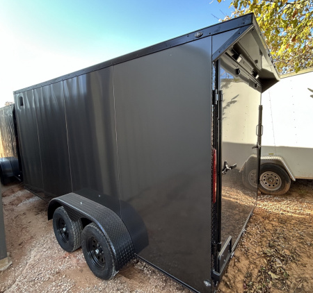 New 2026 Family Trailer 7x16 Tandem Axles Cargo / Enclosed Trailer-Screwless Exterior-Blackout Pkg-Rear Spoiler