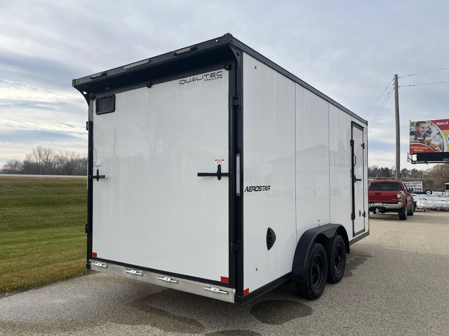 New 2025 Qualitec Aluminum 7.5' x 16'+30" Aerostar w/ UTV Package, Escape Door, Spare Tire & Mount Cargo / Enclosed Trailer