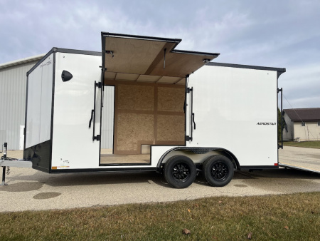 New 2025 Qualitec Aluminum 7.5' x 16'+30  Aerostar w/ UTV Package, Escape Door, Spare Tire & Mount Cargo / Enclosed Trailer