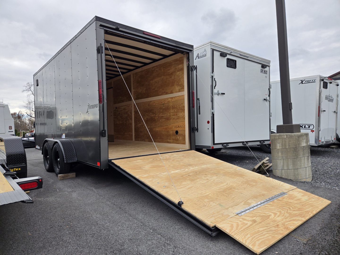 New 7 x 16 Homesteader Intrepid V-Nose Cargo Trailer, 7k GVWR ***6" Extra Height, Black Out Package, Ramp Door, Tie Downs