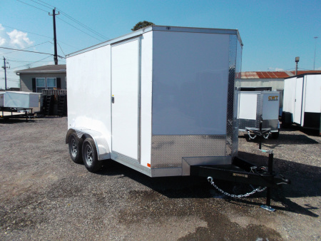 New 2026 Covered Wagon Trailers 7x12 Tandem Axle Cargo Trailer / Enclosed Trailer / 6'6  Interior / Extra Wide Ramp / 36  RV Door / .030 White Semi-Screwless Exterior