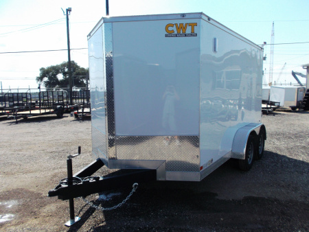 New 2026 Covered Wagon Trailers 7x12 Tandem Axle Cargo Trailer / Enclosed Trailer / 6'6" Interior / Extra Wide Ramp / 36" RV Door / .030 White Semi-Screwless Exterior