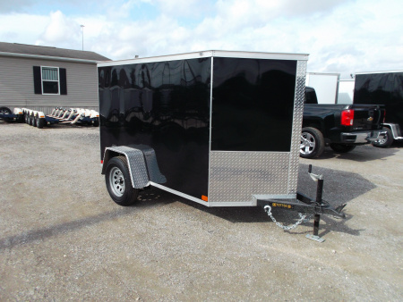 New 2026 Covered Wagon Trailers 5x8 Single Axle Cargo Trailer / Enclosed Trailer / Ramp / LED's / .030 Black Semi-Screwless Exterior / Bed Lined Tongue and Frame