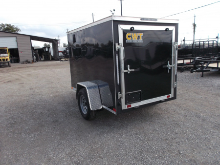 New 2026 Covered Wagon Trailers 5x8 Single Axle Cargo Trailer / Enclosed Trailer / Ramp / LED's / .030 Black Semi-Screwless Exterior / Bed Lined Tongue and Frame