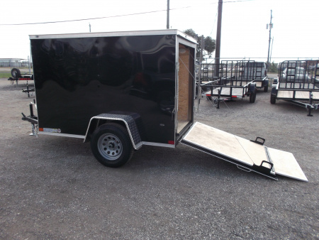 New 2026 Covered Wagon Trailers 5x8 Single Axle Cargo Trailer / Enclosed Trailer / Ramp / LED's / .030 Black Semi-Screwless Exterior / Bed Lined Tongue and Frame
