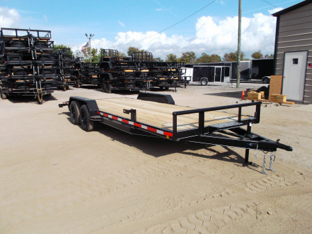 New 2026 J&C Trailers 83x20 7K Car Hauler / Racing Trailer / 2ft Steel Dovetail / 5ft Stow Away Ramps / Electric Brakes / LED Lights / Winch Plate
