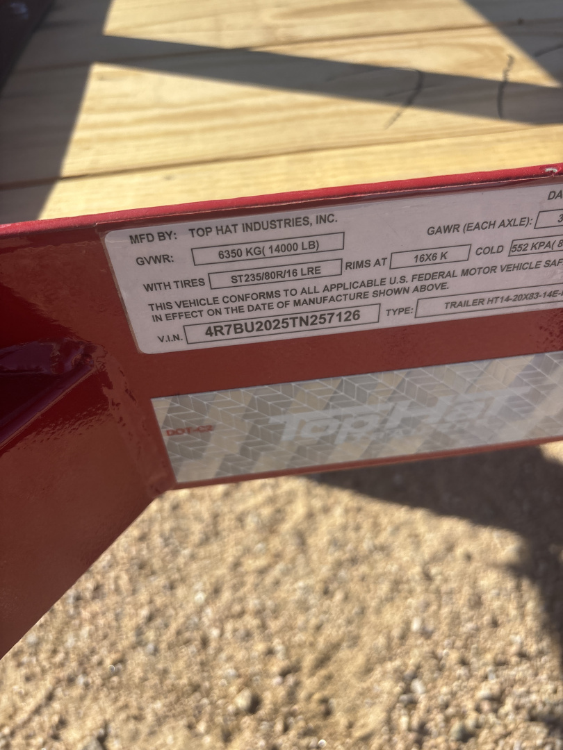 New 2026 Top Hat Trailers ht14-20x83-14e-f Utility Trailer