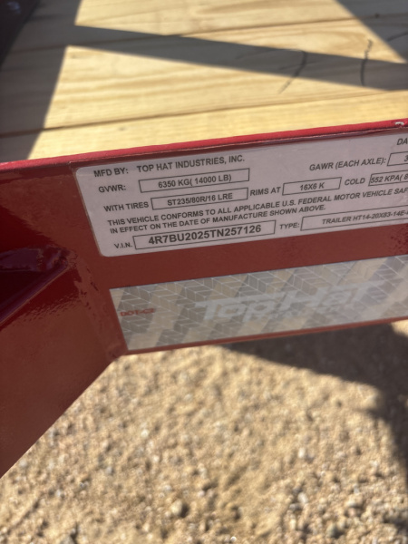 New 2026 Top Hat Trailers ht14-20x83-14e-f Utility Trailer