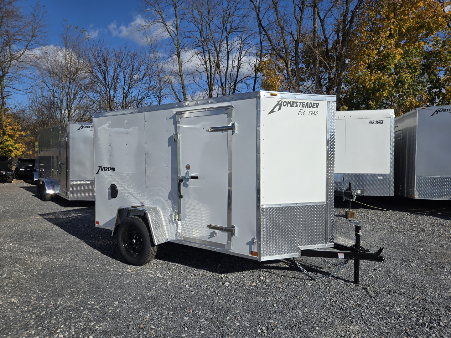 New 5 x 10 Homesteader Intrepid V-Nose Cargo Trailer, 3k GVWR ***White w/ Ramp Door Pkg