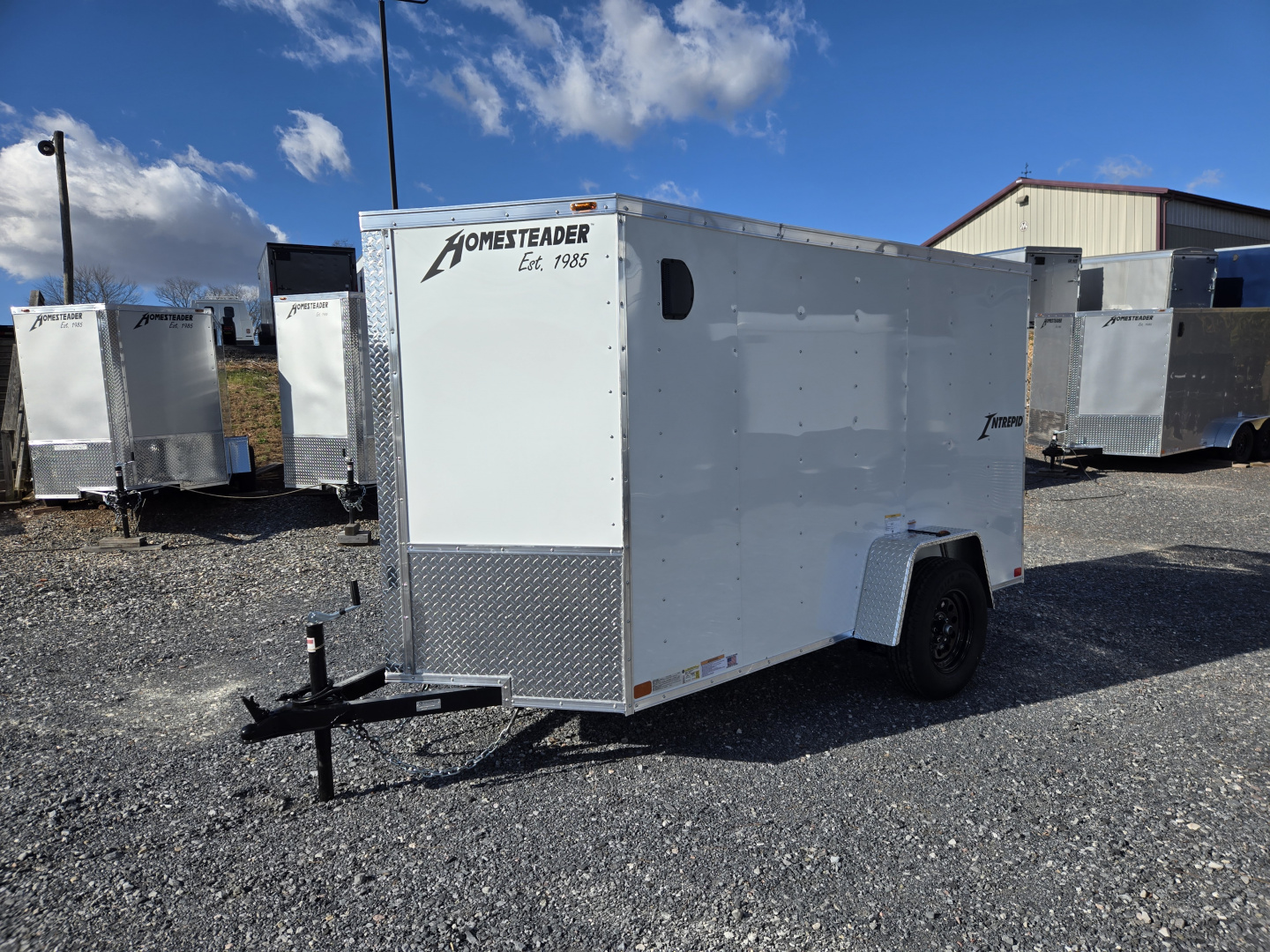 New 5 x 10 Homesteader Intrepid V-Nose Cargo Trailer, 3k GVWR ***White w/ Ramp Door Pkg