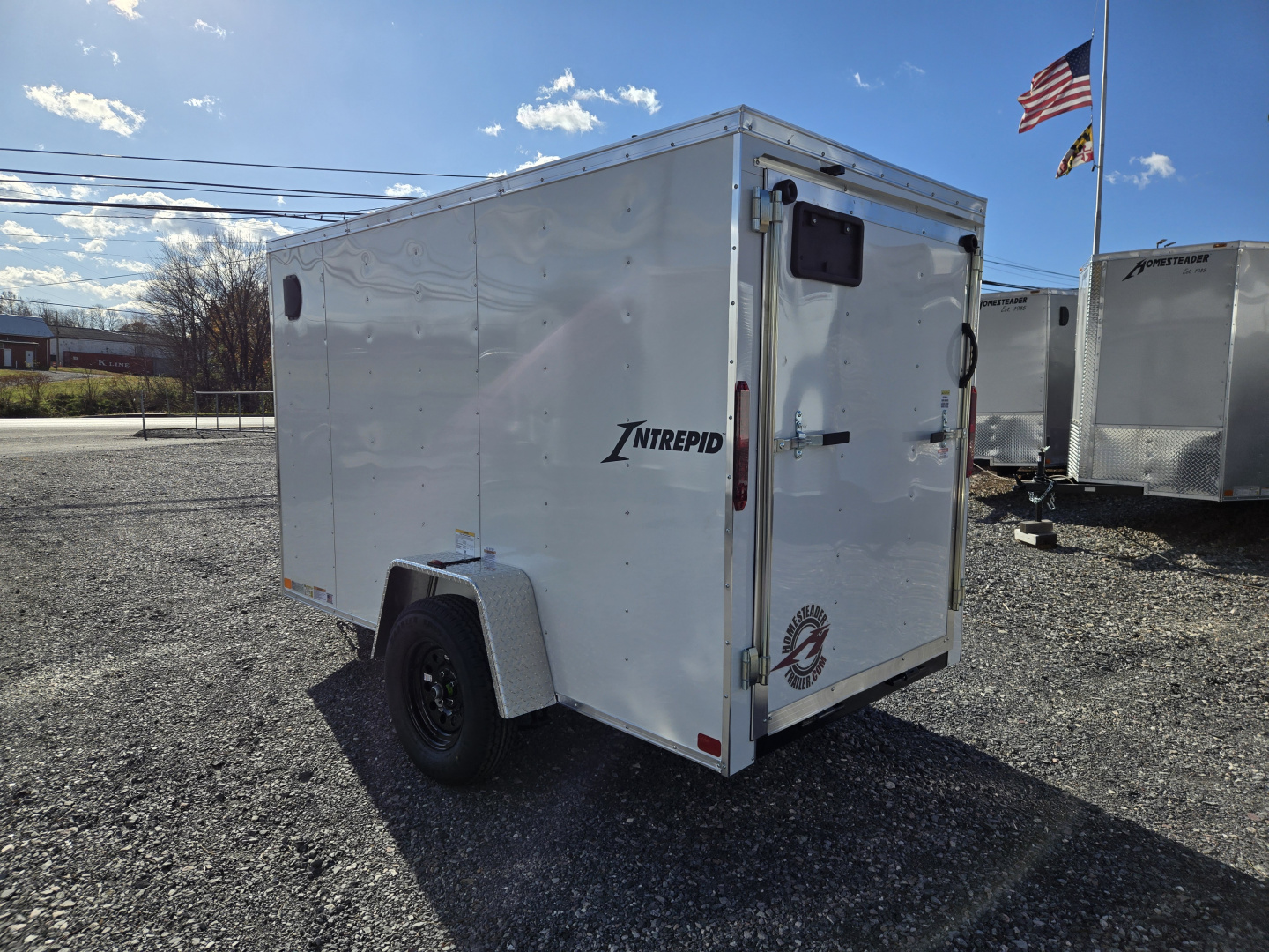 New 5 x 10 Homesteader Intrepid V-Nose Cargo Trailer, 3k GVWR ***White w/ Ramp Door Pkg
