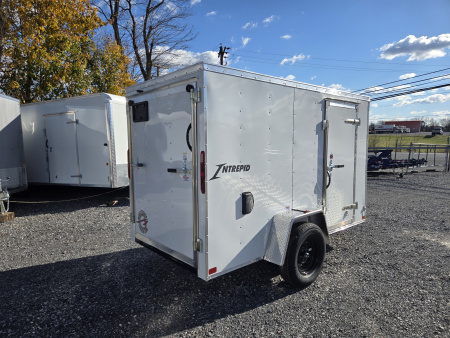 New 5 x 10 Homesteader Intrepid V-Nose Cargo Trailer, 3k GVWR ***White w/ Ramp Door Pkg