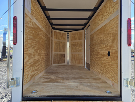 New 5 x 10 Homesteader Intrepid V-Nose Cargo Trailer, 3k GVWR ***White w/ Ramp Door Pkg