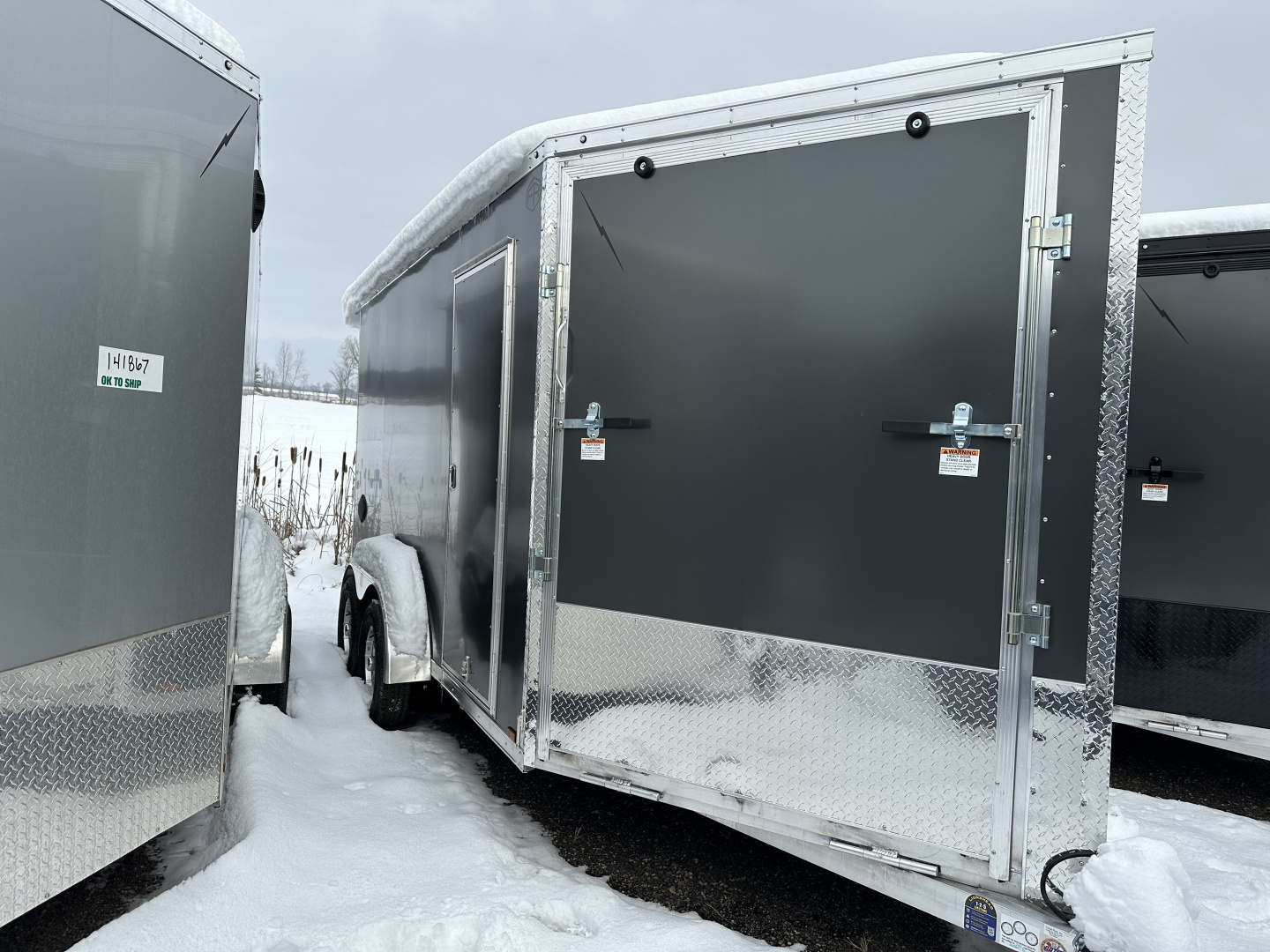 New 2026 Lightning Trailers 7X19 Aluminum 2-Place w/7ft Height Radar Pkg & Black Out Pkg Snowmobile Trailer