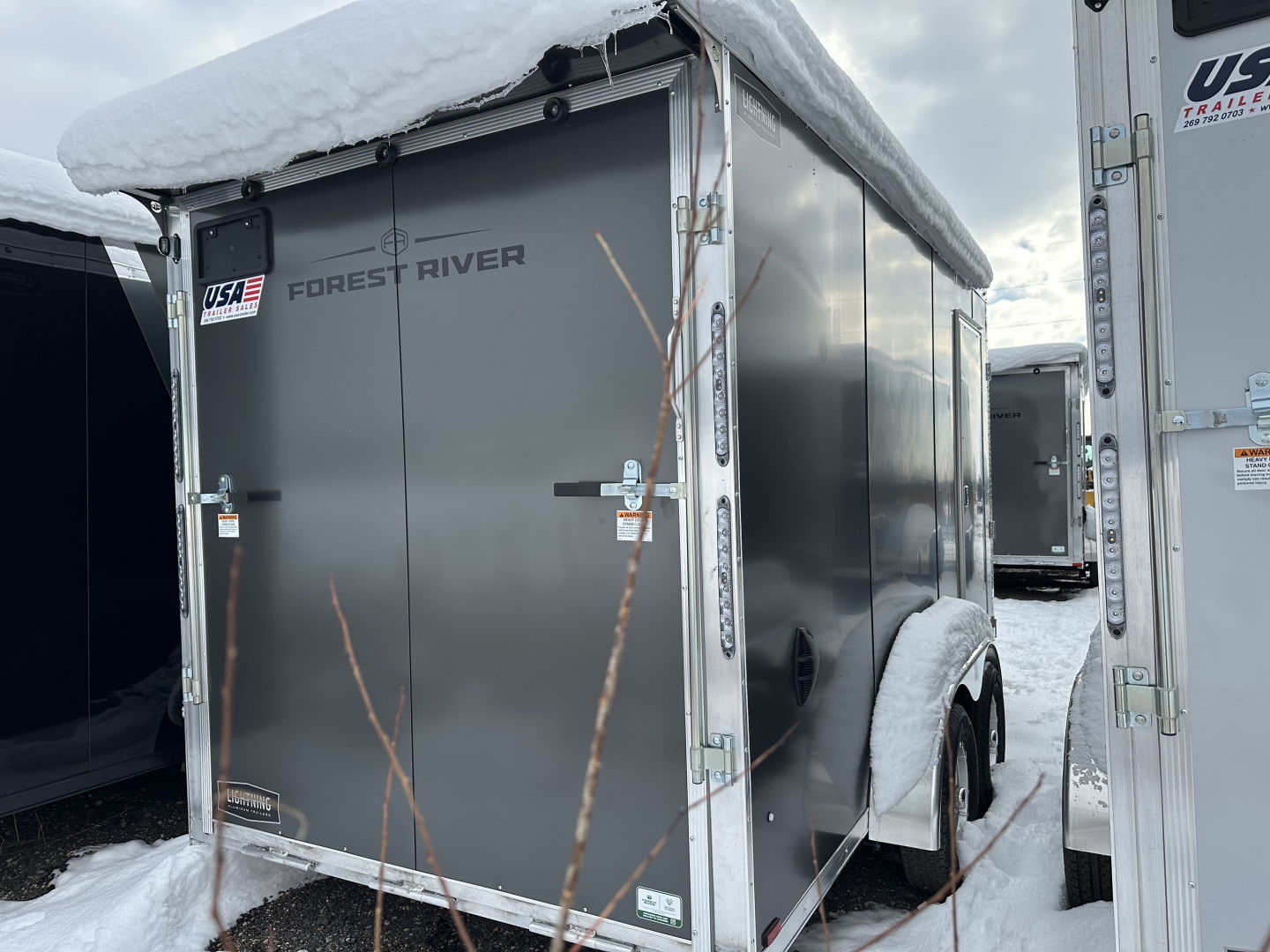 New 2026 Lightning Trailers 7X19 Aluminum 2-Place w/7ft Height Radar Pkg & Black Out Pkg Snowmobile Trailer