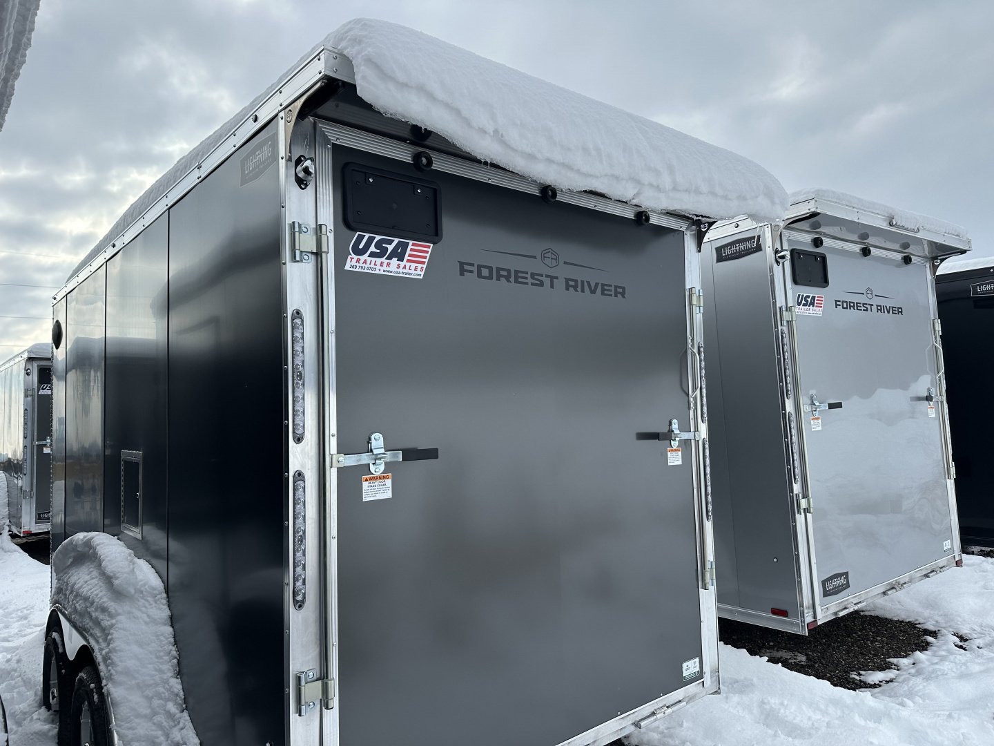 New 2026 Lightning Trailers 7X19 Aluminum 2-Place w/7ft Height Radar Pkg & Black Out Pkg Snowmobile Trailer