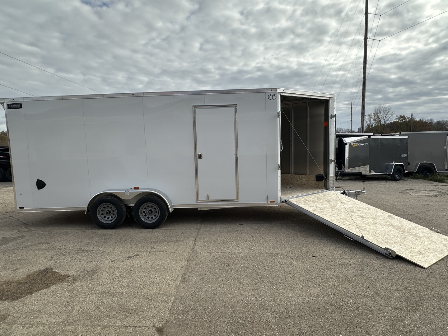 New 2026 Lightning Trailers 7X23 Aluminum 3-Place w/7ft Height & Rear Spoiler Snowmobile Trailer