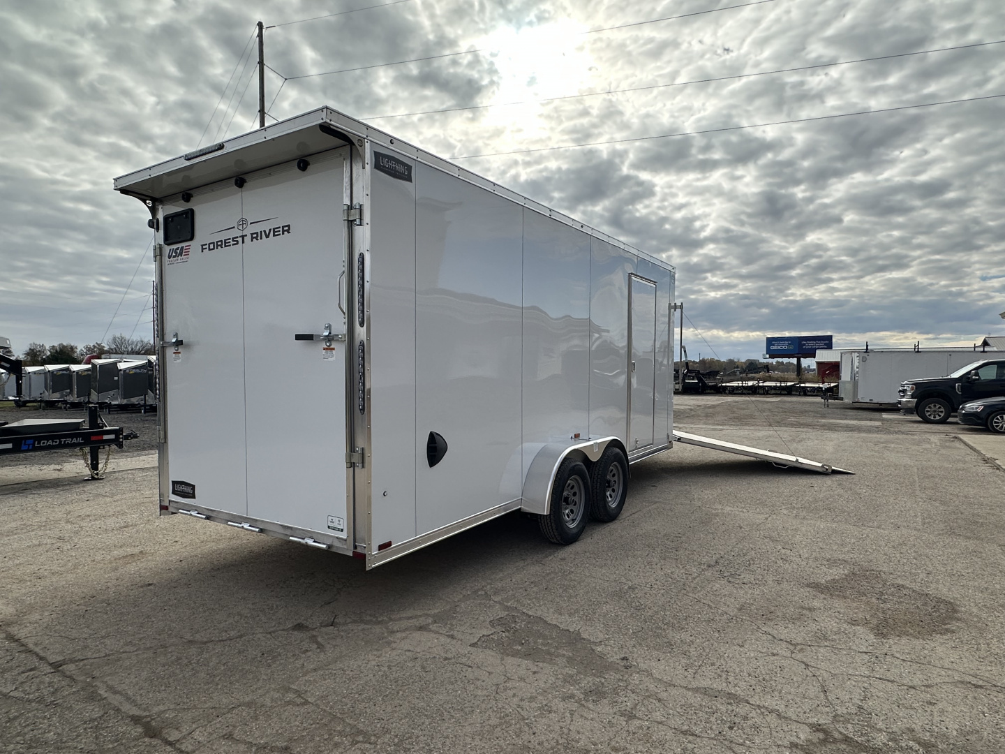 New 2026 Lightning Trailers 7X23 Aluminum 3-Place w/7ft Height & Rear Spoiler Snowmobile Trailer