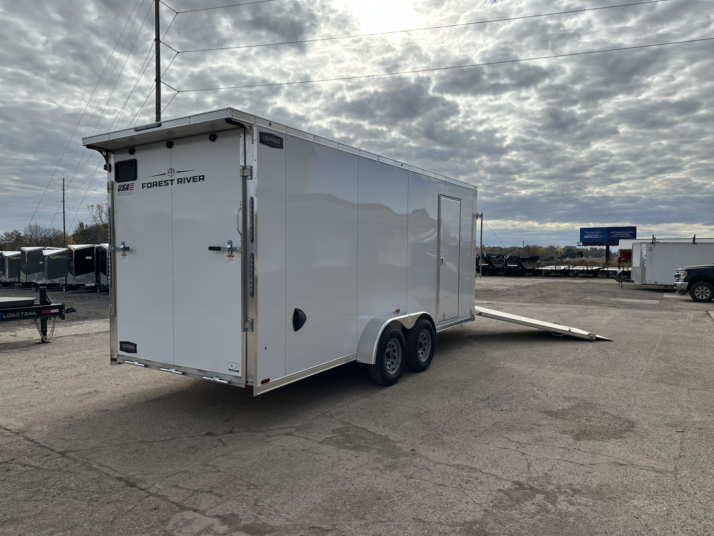 New 2026 Lightning Trailers 7X23 Aluminum 3-Place w/7ft Height & Rear Spoiler Snowmobile Trailer