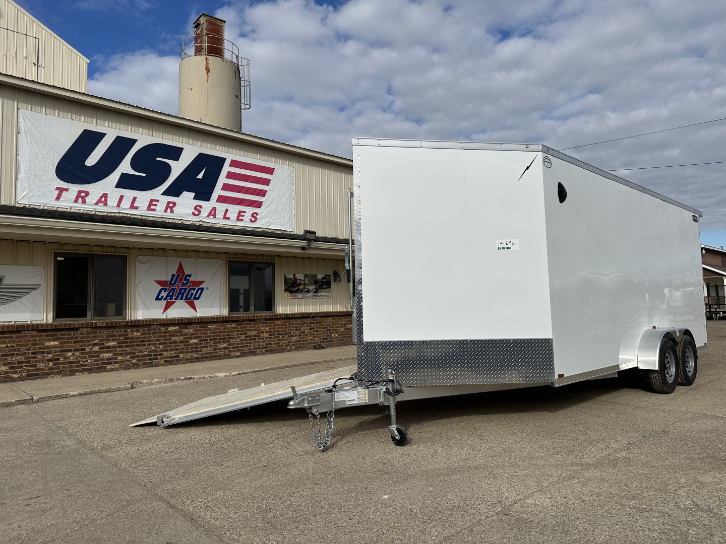 New 2026 Lightning Trailers 7X23 Aluminum 3-Place w/7ft Height & Rear Spoiler Snowmobile Trailer
