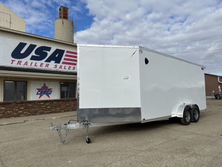 New 2026 Lightning Trailers 7X23 Aluminum 3-Place w/7ft Height & Rear Spoiler Snowmobile Trailer